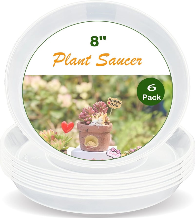 LWALRS Plant Saucer Tray 8 inch, 6 Pack Plastic Plant Saucers for Indoors Outdoor, Heavy Duty Drainage Drip Water Trays for Planter Pots Flower, Flower Saucers for Pots Base (8", Clear) - Image 1